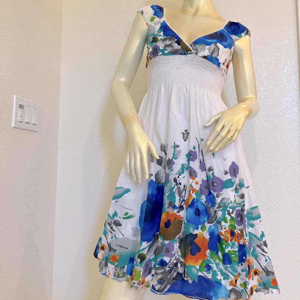 PAPAYA - Watercolor Blue Floral Midi Dress - Size M